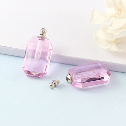 Pink Rectangle Glass Perfume Bottles Pendants, SPA Aromatherapy Essemtial Oil Empty Bottle Charms, Pink, 2.5cm