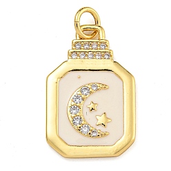 Белый Стойка металлическая латунная микропрофилированная кубическая циркония подвески, с эмалью, без кадмия и без свинца, долговечный, реальный 18 k позолоченный, Луна и звезды, белые, 21x13.5x2 мм, Перейти кольцо: 5x1 мм, внутренний диаметр: 3.5 мм