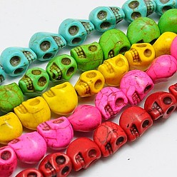 Mixed Color Synthetic Turquoise Beads Strands, Dyed, Skull, Mixed Color, 10x8x9mm, Hole: 1mm, about 40pcs/strand, 16 inch