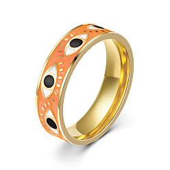 Dark Orange 304 Stainless Steel Ring, with Enamel, Evil Eye, Dark Orange, 6mm, US Size 13(22.2mm)