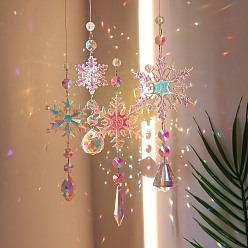 AB color snowflake-4pcs Christmas AB Color Snowflake Crystal Sun Catcher Icicle Pendant Window Christmas Tree Decoration