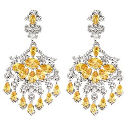 Золотистый Латунь микро проложить кубический цирконий болтаться серьги стержня, цветок, платина, золотые, 53x27 мм