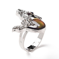 Platinum Glass Mermaid Mood Ring, Temperature Change Color Emotion Feeling Alloy Adjustable Ring for Women, Platinum, Inner Diameter: 17.9~18.3mm
