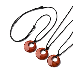 Красный Камень Кольцо натуральный красный яшма кулон черный вощеный шнур регулируемые ожерелья, 14.96~29.53 дюйм (38~75 см)