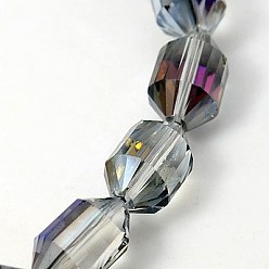 Medium Purple Electroplated Glass Beads, Rainbow Plated, Faceted, Lantern, Medium Purple, 16x10mm, Hole: 1mm