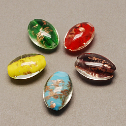 Mixed Color Handmade Gold Sand Lampwork Beads, Oval, Mixed Color, 26x17x10mm, Hole: 2mm