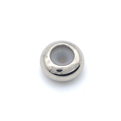 Stainless Steel Color 201 Stainless Steel Beads, with Rubber Inside, Slider Beads, Stopper Beads, Rondelle, Stainless Steel Color, 8x4mm, Hole: 3.5mm, Rubber Hole: 2mm