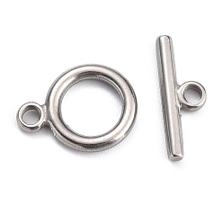 Stainless Steel Color 304 Stainless Steel Toggle Clasps, Ring, Stainless Steel Color, Ring: 15.7x12x2mm, Hole: 2mm, Bar: 17x6x2mm, Hole: 2mm