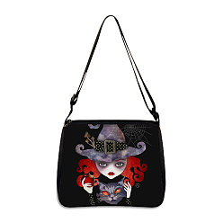 Witch Polyester Bag, Gothic Style Adjustable Shoulder Bag for Wiccan Lovers, Witch, 24x20cm