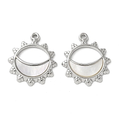 Нержавеющая Сталь Цвет Цветок с луной 304 подвески из натуральной ракушки пауа из нержавеющей стали/белой ракушки, цвет нержавеющей стали, 18.5x16x2 мм, отверстие : 1.2 мм