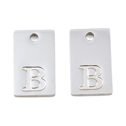 Letter B 304 Stainless Steel Pendants, Rectangle with Letter Charms, Stainless Steel Color, Letter B, 16x10x1.4mm, Hole: 1.8mm