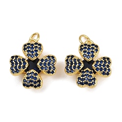 Темно-Синий Латунные микро проложить кубического циркония подвески, клевер, со стеклом и прыжковым кольцом, долговечный, без кадмия и без свинца, реальный 18 k позолоченный, темно-синий, 18x16x6 мм, отверстие : 3 мм