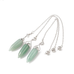 Зеленый Авантюрин Подвески с маятником из натурального зеленого авантюрина, пулевые чары, латунная фурнитура с платиновым покрытием, 240x2.5 мм, отверстие : 1.7 мм