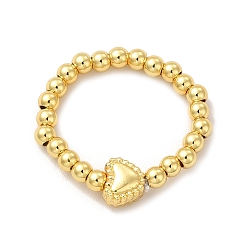 Сердце Круглые кольца из латуни и бисера из сплава для женщин, без свинца и без кадмия, долговечное покрытие из настоящего золота 18 k, Сердце Pattern, 3 мм, внутренний диаметр: 20 мм, Сердце: 6x5.5x4 mm