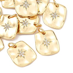 Настоящее золото 18K Латунные микропаве прозрачные подвески с фианитом, без кадмия, без никеля и без свинца, прямоугольник амулеты, реальный 18 k позолоченный, 15x13.5x2 мм, Перейти кольцо: 5x1 мм, внутренний диаметр: 3 мм