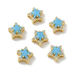 Небесно-голубой Латунные микро проложить кубического циркония слайд прелести, звезда, со стеклом, без кадмия и без свинца, стойки покрытие, долговечный, золотые, голубой, 10x10.5x7.3 мм, отверстие : 1.7x1.9 мм