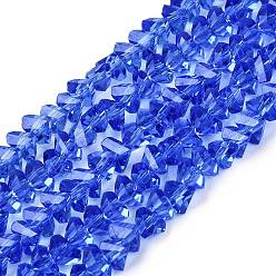 Королевский синий Прозрачные стеклянные бусины, треугольные, граненые, королевский синий, 2~2.5x3.5~4x3.5~4 мм, отверстие : 0.8 мм, около 126~132 шт / нитка, 13.78~14.96'' (35~38 см)