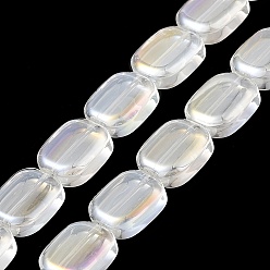 Clear Transparent Electroplate Glass Bead Strands, Rainbow Plated, Rectangle, Clear, 12x10x4.5mm, Hole: 1mm, about 55pcs/strand, 25.98''(66cm)