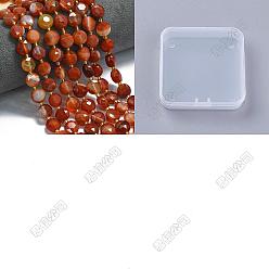 Red Agate 2 нити натуральные красные бусины агата нити, окрашенная и подогревом, граненый шестиугольный разрез, плоско-круглые, с бисером, 10~10.5x6 мм, отверстие : 1.1 мм, около 31~32 шт / нитка, 15.35''~15.55'' (39~39.5 см)