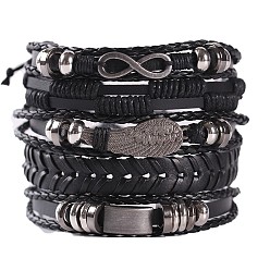 Style A-Black. Wing 8-word alloy small commodity five-piece set cowhide bracelet, bracelet, jewelry.