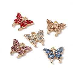 Mixed Color Alloy Rhinestone Pendants, Butterfly Charm, Golden, Mixed Color, 15x17x2mm, Hole: 2mm