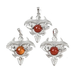 Красный Агат Треугольные подвески из натурального сердолика, подвески из латунных камней, платина, стойки покрытие, окрашенная и подогревом, 41.5x34.5x5.5~7 мм, отверстие : 8.5x5.5 мм