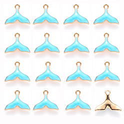 Небесно-голубой 20 шт. Подвески из сплава эмали, подвески в форме рыбьего хвоста, золотой свет, бледные бирюзовая, 15x17.5x3 мм, отверстие : 1.8 мм