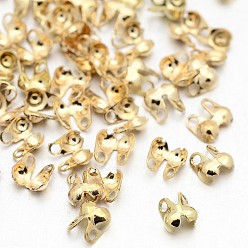 Golden Brass Bead Tips, Calotte Ends, Clamshell Knot Cover, Golden, 4x2mm, Hole: 0.5mm