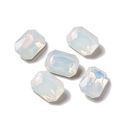White Opal Opal Style K9 Glass Rhinestone Cabochons, Pointed Back & Back Plated, Octagon Rectangle, White Opal, 14x10x5.5mm