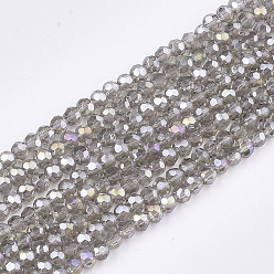 Light Grey Faceted(32 Facets) Electroplate Glass Beads Strands, AB Color Plated, Round, Light Grey, 4mm, Hole: 0.5mm, about 100pcs/strand, 14.2 inch