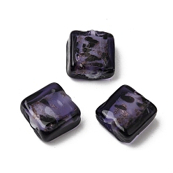 Indigo Handmade Gold Sand Lampwork Beads, Square, Indigo, 12.5x12.5x6~6.5mm, Hole: 1.8mm