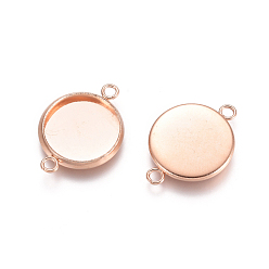 Rose Gold 201 Stainless Steel Cabochon Connector Settings, Plain Edge Bezel Cups, Flat Round, Rose Gold, Tray: 12mm, 14x21.5x2mm, Hole: 2.5mm