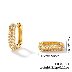 Rectangle Элегантные латунные серьги-кольца с прозрачным кубическим цирконием, золотые, прямоугольные, 15x4 мм