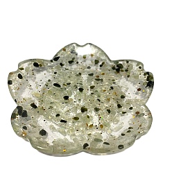 Prehnite Resin Flower Plate Display Decoration, with Natural Prehnite Chips inside Statues for Home Office Decorations, 100x100x15mm