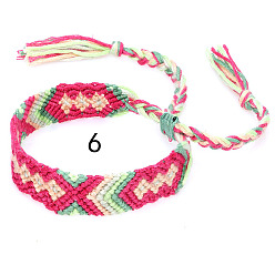 Indian Red Cotton Braided Rhombus Pattern Cord Bracelet, Ethnic Tribal Adjustable Brazilian Bracelet for Women, Indian Red, 5-7/8~14-1/8 inch(15~36cm)