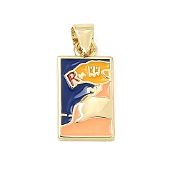 Dark Blue Brass Enamel Pendants, Rectangle Charms, Long-Lasting Plated, Rack Plating, Lead Free & Cadmium Free, Real 18K Gold Plated, Dark Blue, 17x9x2mm, Hole: 4x3mm
