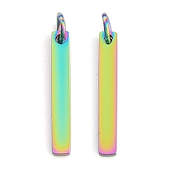 Rainbow Color Ионное покрытие (ip) 304 подвески из нержавеющей стали, с целью перехода в кольце, зеркальная полировка, прямоугольный шарм, штамповка пустой метки, Радуга цветов, 20x3x1.5 мм, отверстие : 3 мм