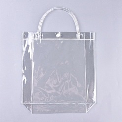 Clair Sac cadeau en plastique pvc transparent pour la Saint-Valentin avec poignée, pour l'anniversaire de mariage baby shower, sac recyclé, carrée, clair, 24.5x24.5x1 cm