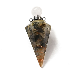 Rutilated Кварц Подвески для флаконов духов из натурального черного рутилового кварца, подвески в виде граненых конусов из смолы с завинчивающейся крышкой из латуни с платиновым покрытием, 46.5~48x19~20x17~18 мм, отверстие : 1.8 мм