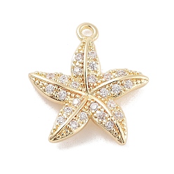 Real 14K Gold Plated Brass Pave Clear Cubic Zirconia Pendants, Cadmium Free & Nickel Free & Lead Free, Starfish, Long-Lasting Plated, Real 14K Gold Plated, 18.5x16.5x3.5mm, Hole: 1.4mm