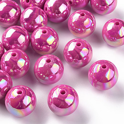 Camélia Perles acryliques opaques, de couleur plaquée ab , ronde, camélia, 20x19mm, Trou: 2~3mm