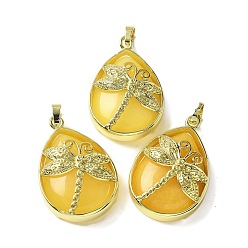 Белый Нефрит Естественно окрашенные белый нефрит кулоны, с фурнитурой латунной золотого тона, без свинца и без кадмия, слезинка с подвесками в виде стрекоз, оранжевые, 40~40.5x26~26.5x8.5~9.5 мм, отверстие : 7~8x4.5~5 мм