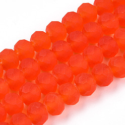 Orange Red Transparent Glass Beads Strands, Faceted, Frosted, Rondelle, Orange Red, 6x4.5mm, Hole: 1.4mm, about 86pcs/strand, 16.14 inch(41cm)