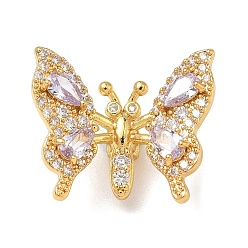 Сливовый Латунные микро проложить кубического циркония подвески, очарование бабочки, реальный 18 k позолоченный, слива, 17.5x20.5x9 мм, отверстие : 1.8 мм
