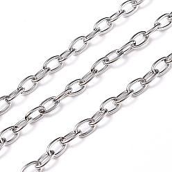 Stainless Steel Color Tarnish Resistant 304 Stainless Steel Cable Chains, Unwelded, with Spool, Oval, Stainless Steel Color, 8x4.5x1mm, about 50yard/roll