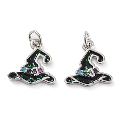 Platinum Rack Plating Brass Micro Pave Colorful Grade AAA Cubic Zirconia Pendants, with Enamel and Jump Ring, Long-Lasting Plated, Cadmium Free & Lead Free, Witch Hat Charms, Platinum, 11x11.5x2.5mm, Hole: 2mm