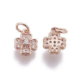 Розовое Золото Латунные микро проложить кубического циркония прелести, цветок, прозрачные, розовое золото , 10x8x3.5 мм, отверстие : 3.5 мм