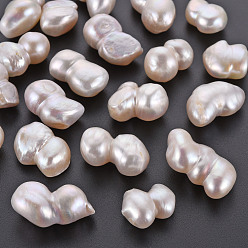 Seashell Color Natural Keshi Pearl Beads, Cultured Freshwater Pearl, No Hole/Undrilled, Gourd, Seashell Color, 15~20x12~14x8~12mm