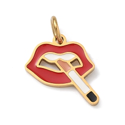 Lip 304 нержавеющей стальной эмали подвески, золотые, губы прелести, 16x14.5x1.5 мм, Перейти кольцо: 6x1 мм, внутренний диаметр: 3.5 мм