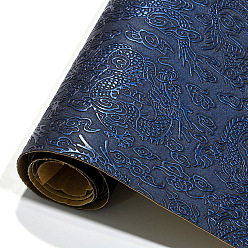 Dark Blue Embossed Dragon Pattern Self-adhesive Imitation Leather Fabric, for DIY Leather Crafts, Bags Making Accessories, Dark Blue, 50x140cm
